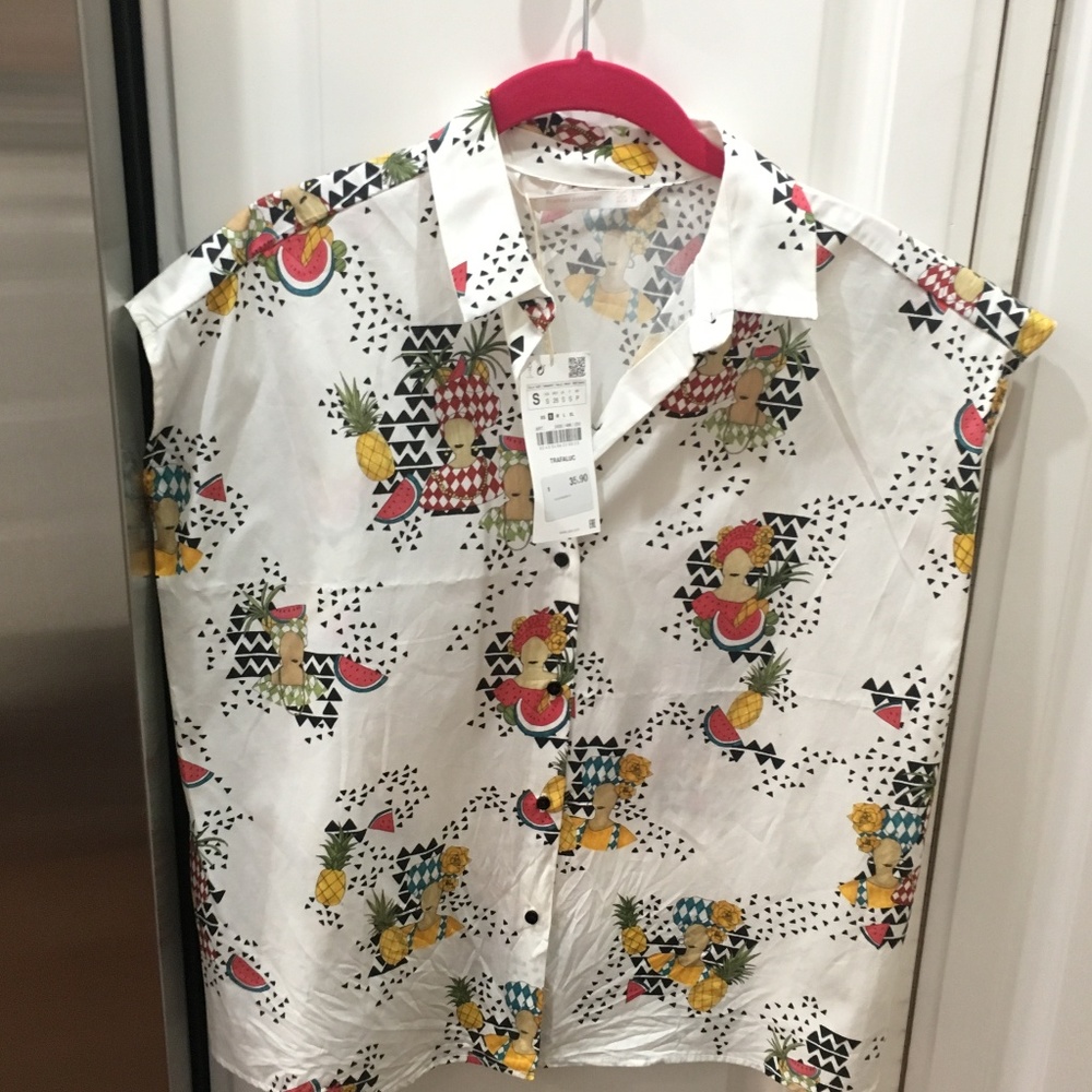 Zara TRF Collection cap-sleeve white blouse